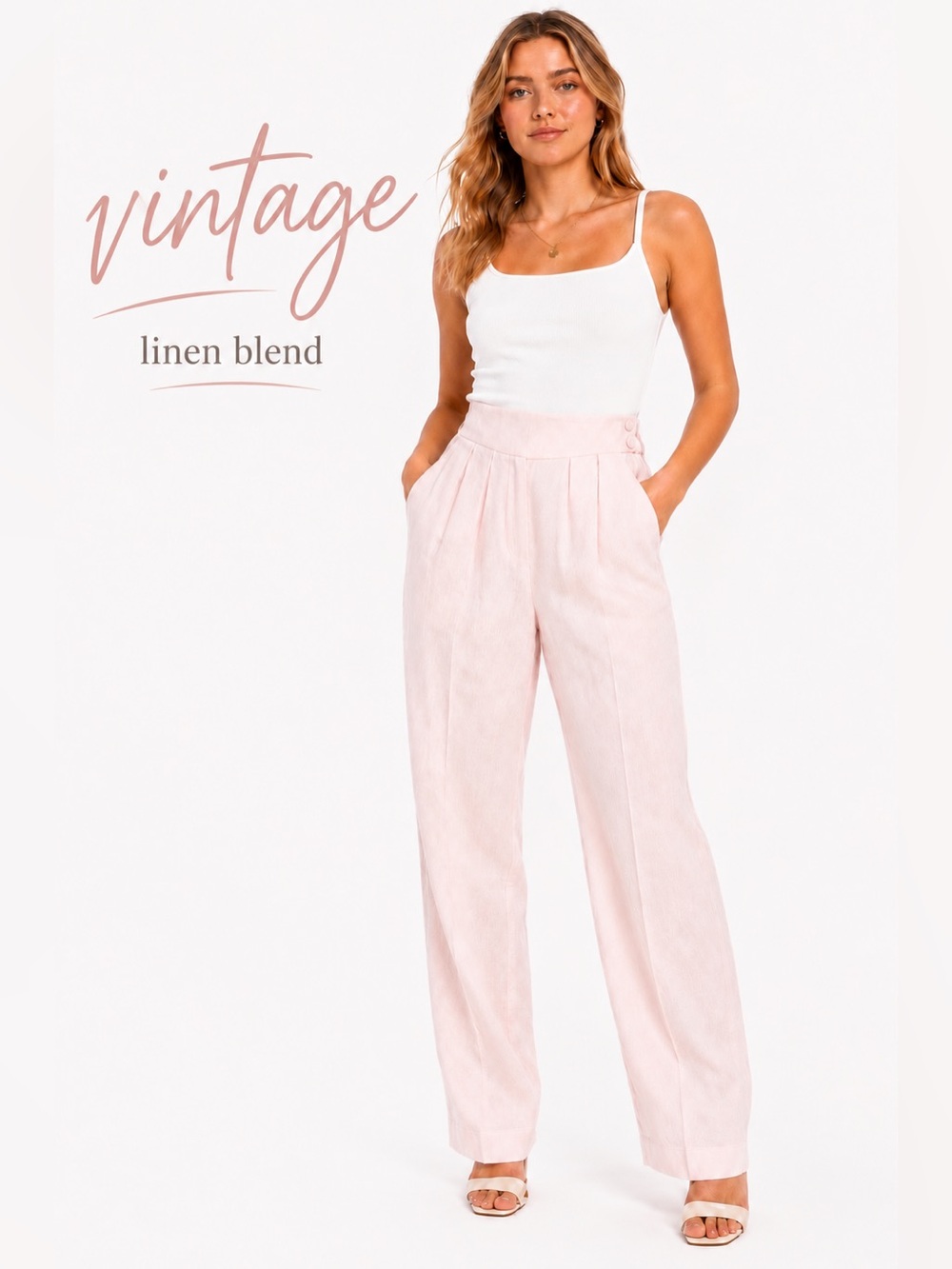 Vintage 90s Pink Pleated High Rise Daily Habit Linen Blend Pants sz9 made in USA